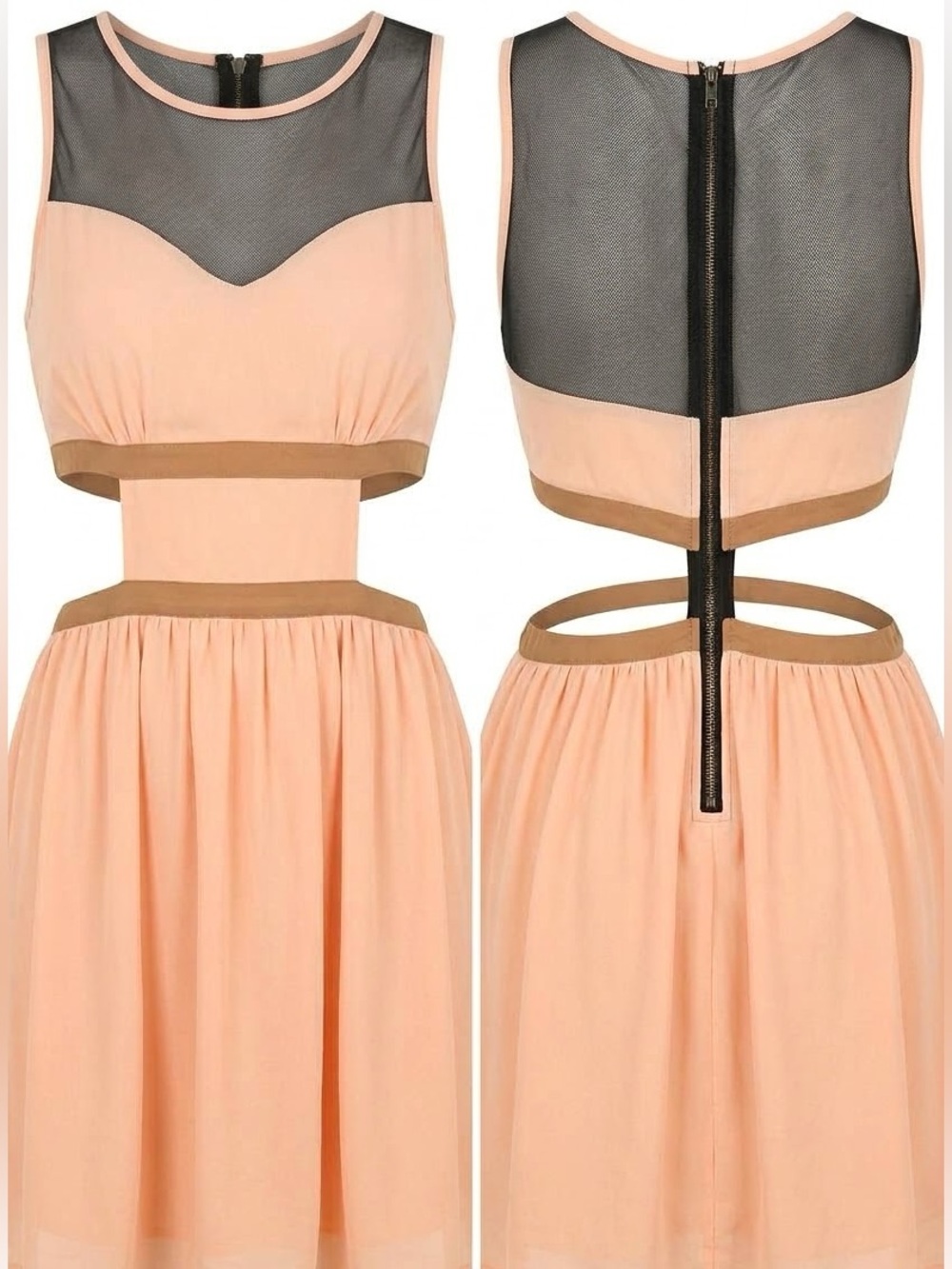Peach Mesh Panel Cutout Dress - Picture 1 of 3